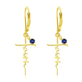 PRAYMOS Gold Cross Earrings for Women Sterling Silver Dangle Drop September Birthstone Faith Earrings Inspirational Religious Christian Confirmation Gifts