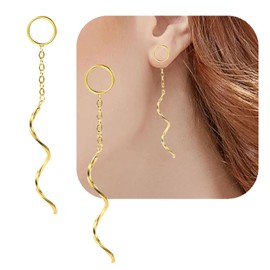 925 Sterling Silber Spirale Einfädler Ohrringe, WGXIA Ohrhänger für Frauen Mädchen Lange Durchzieherohrringe Linear Drop Linie Ohrringe Quaste (Kreise-Gold)