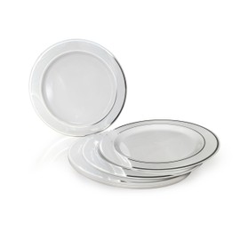 " OCCASIONS " 360pcs Pack 120 Guest Wedding Party Disposable Plastic Plate Set-120x9'' Luncheon + 120x7.5" Appetizer/Salad + 120x6.25'' Dessert plates - (White w/Silver Rim)