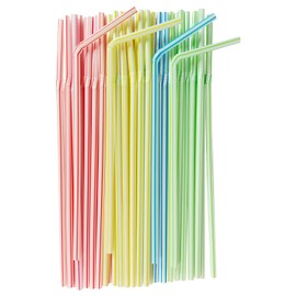50 Straws Disposable, 8.5" Bendable Disposable Drinking Straws, Disposable Plastic Drinking Straws, Striped Assorted Colors, for Drinks, Milk Flexible (50, Classic colored stripes, 8.5'')