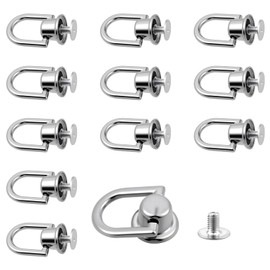 12Pcs D Ring Stud Screw Ball Head Buttons 360 Degree Rotatable D Rings for Purse Rotatable Ball Stud Metal Ring Metal Rivets for Leather Crossbody Conversion Craft Kit Bag Making Hardware Dog Buckles