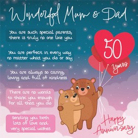 Hunts England - Mum And Dad 50th Anniversary Card - Starry Night - Cute Bears - Verse 50th Anniversary Card For Mum And Dad - Happy 50th Anniversary Poem Card For Parents