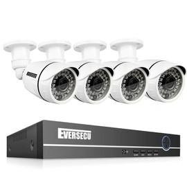 Eversecu 4 Channel Security Camera System 1080P DVR and (4) 1.0MP 720P Weatherproof Cameras Support Night Vison Weatherproof, Motion Alert, Smartphone, PC Easy Remote Access (NO HDD Included)