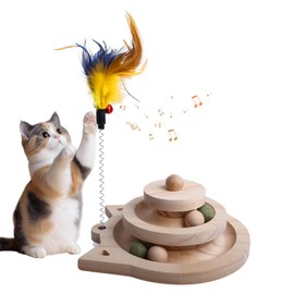 Vefhby Interactive Cat Toy, Self-Employment, Wooden Cat Toy, Intelligence Solid Wood Cat Toy, Training Device, Game Rails Toy for Cats (3 Round Rails)