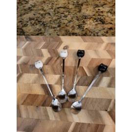 Kefley Cute Cat Spoon for Tea Coffee Ceramic Stainless Steel Spoons Set of 4