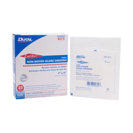 Dukal 4075 Caliber Non-Woven Island Dressing, 4" x 4", Sterile, (8 Boxes of 25 Dressings)