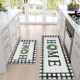 ASPMIZ Anti Fatigue Kitchen Mat Cushioned, Waterproof Kitchen Rugs Sets of 2 Non Slip, Farmhouse Buffalo Plaid Home Kitchen Floor Mats for in Front of Sink/Laundry/Office, 18'' x 48'' +18'' x 30''