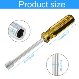 Biaungdo 7mm Socket Wrench Screwdriver, Hex Socket Wrench High-Carbon Steel Hexagon Nut Driver Non-Magnetic Tip Hex Nut Screwdriver Hand Tool for Repairs(Plastic Handle)