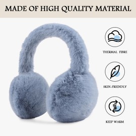 PESAAT Warm Ear muffs for Women Winter Unisex Fluffy Earmuffs Adjustable Lady Ear Warmer Faux Fur Ear Covers (Blue)