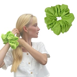 Lyssiatina Oversized Linen Scrunchies for Women,Large Hair Ties for Bun or Ponytail,No Damage,Accessories With Thick Curly Hair Elastics Ponytail Holder(Green)