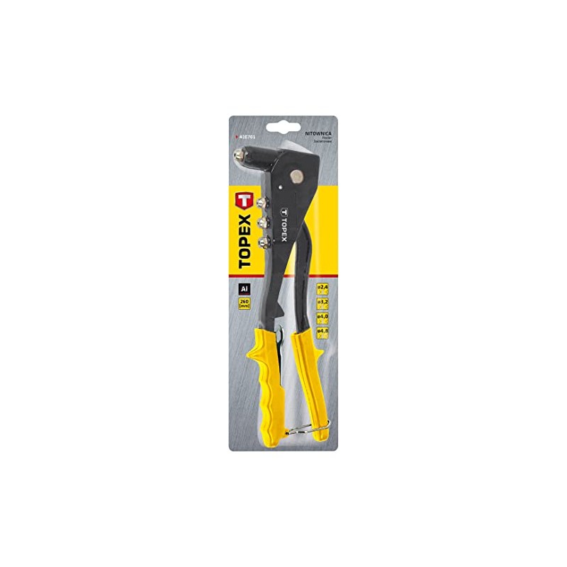 Aluminium Hand Riveter, 2.4, 3.2, 4.0,4.8mm TOPEX 43E701