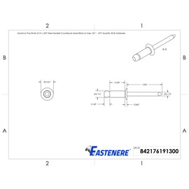 Fastenere Pop Rivets - 3/16" x 3/8" (50 pcs) Heavy Duty, Open-End, Low Carbon Steel, Dome-Head Blind Rivets, Corrosion-Resistant & High Shear Strength, 6-6 Gap .251" - .375"