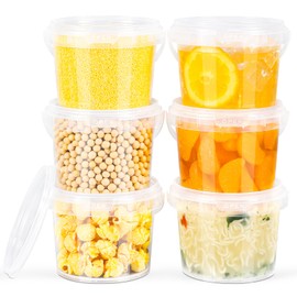 ASEVAT 16 oz High Transparency Airtight Plastic Bucket with Lid, Reusable Ice Cream Tub with Handle, Food Grade Freezer and Microwave Safe Food Storage Containers for Sauce, Soup (6Pack)