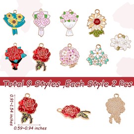 COGCHARGER 18 Pieces Enamel Flower Charms Pendant Bouquet Flowers Charm Mixed Shape Pendant for Valentine's Day Gift Jewelry Making Crafts