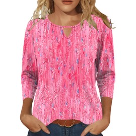 Romanstii Womens Summer 3/4 Sleeve Top Crew Neck Business Casual Top Trendy Dressy Work Spring Blouse Teacher Outfits Pink Floral XL