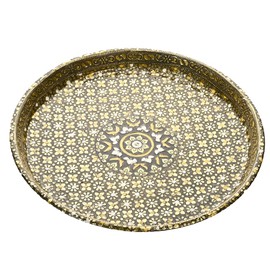 Pooja Thali Minakari - Plato de acero decorado para rituales de templo, festivales, Pooja Aarti boda y regalo (tamaño 11 pulgadas) (Thali dorado antiguo)