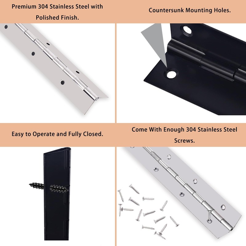 2PCS Piano Hinge 30 Inch Heavy Duty Stainless Steel Piano