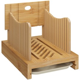 Bamboo Bread Slicer - Adjustable Width Guides. Sturdy Wooden Cutting Board. Easy Slicing for Homemade Bread, Bagels & More