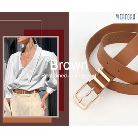 WERFORU 3 Pack Women's Leather Belts for Jeans Dresses Fashion Ladies Gold Buckle Leather Belts, Black/Brown/White