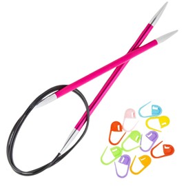 KnitPro Zing Circular Knitting Needles 40 inch, Size 8 (100cm, 5.00mm) with 10 Colorful Stitch Markers