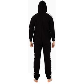 newfacelook Mens Onesies Striped Onesie for Men All in One Hooded Fleece Overall Adult Jumpsuit One Piece Pajamas Unisex Nightwear Zip Up Playsuit S-XL Black