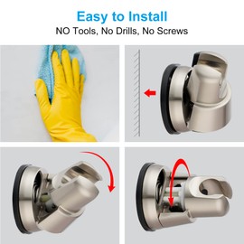 Hibbent Vacuum Suction Cup Shower Head Holder, Removable Shower Head Bracket, Height Adjustable Wall Mount ABS Plastic Suction Holder for Handheld Showerhead, Brushed Nickel