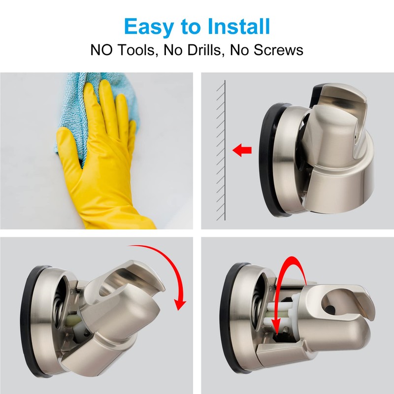 Hibbent Vacuum Suction Cup Shower Head Holder, Removable Shower Head