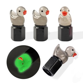 Rislobx 4 Pack Duck Tire Stem Caps, Glow in The Dark Tire Valve Caps, Cool Funny Tire Air Valve Cap, Universal Replacement Tire Cap Covers for Cars Bikes Motorcycles Trucks (Black)