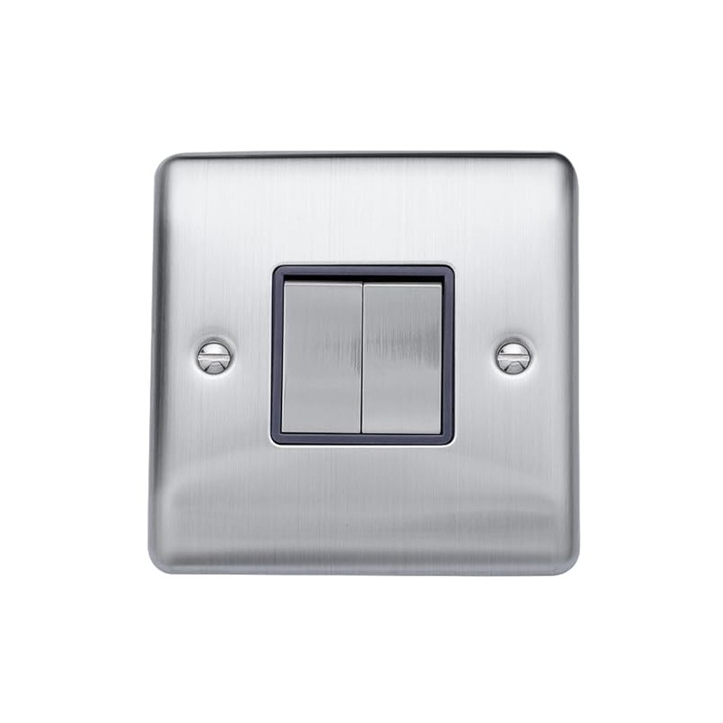 Caradok 2 gang 2 way plate switch Brushed Chrome, Metal
