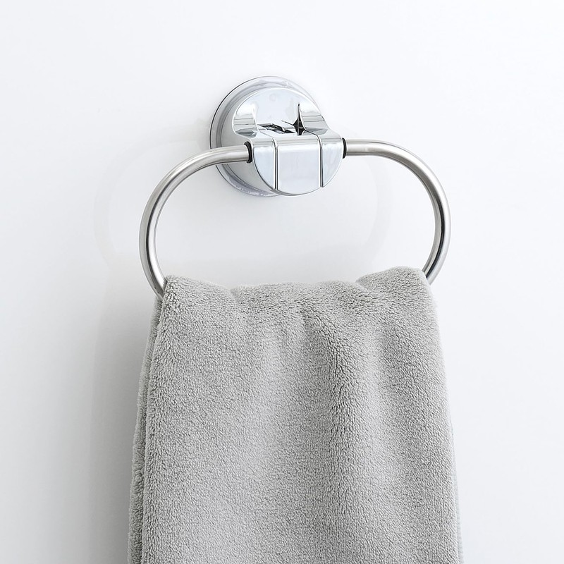 Lever Type, Strong Suction Cup Towel Ring, Stainless Steel, Total