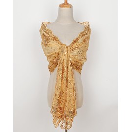 keland Women's Festive Sequin Cape Scarf Shawl Stole Scarf for Evening Dress, A-gold