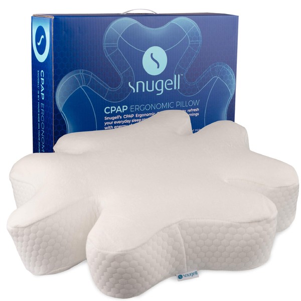 CPAP Pillow for Side Sleeper by Snugell | Memory Foam CPAP Pillow | Clover Shape Accommodates 4 Heights | Optimal Head and Spine Alignment | Ergonomic Pillow for CPAP Users