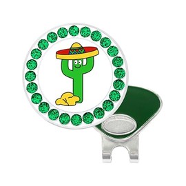 NAVIKA Fiesta Cactus Golf Ball Marker with Glitter | Hat Clip Included | Western/Desert Themed Gift for Golfers | Cute Golfing Accessory (Green)