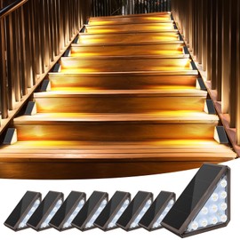 AUDLES 8 Pack Solar Stair Lights, Outdoor Step Lights with Waterproof IP67, Warm White LED Solar Light for Outside Light Decor for Stair, Deck, Front Step, Front Porch, Patio and Backyard
