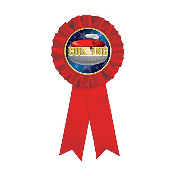 Curling Red Rosette Ribbon, Curling Trophy Ribbon Award Prize, 1