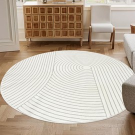 Lacomfy Round Indoor Area Rug Modern Line 5.3Ft Large Carpet