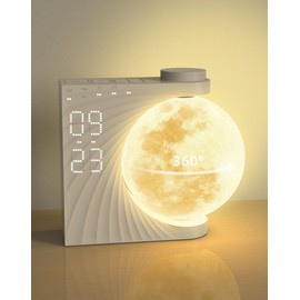INSSISAIN Sunrise Alarm Clock for Bedrooms - Auto-Rotating Moon Lamp with Wake-Up Light & Night Light, 10 Nature Sounds, Dual Alarms for Heavy Sleepers, 30/60/90 Timer & Snooze