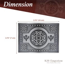 Kilt Emporium Scottish Kilt Belt Buckle - Pewter, Celtic Knot - Silver Antique, 3.75" x 2.75"