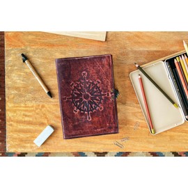 Gusti Leather A5 Leather Notebook Book Diary Sketch Book Photo Book Travel Diary Compass Rose Dark Brown 2P45 24/23