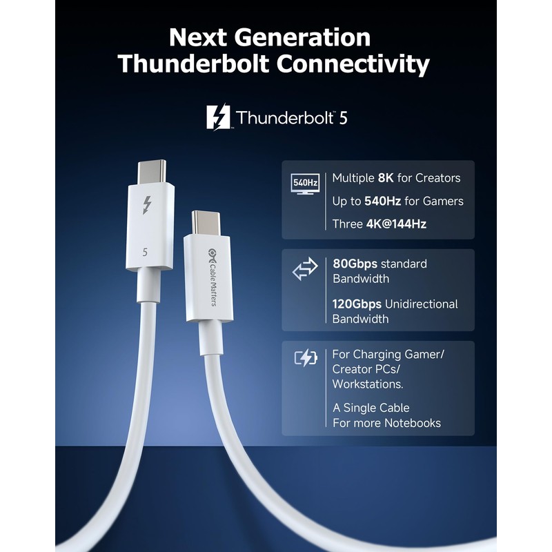 Cable Matters [Intel Certified] 80Gbps Thunderbolt 5 Cable with up