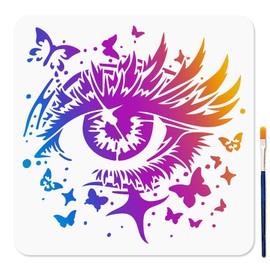 MAYJOYDIY Butterfly Eye Painting Stencil, 11.8x11.8 inch, Reusable Drawing Template with Paint Brush for Craft on Window Wood Wall Home Decoration