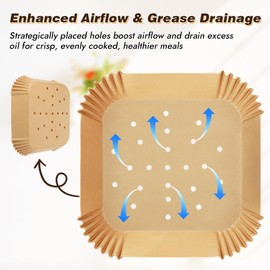 BYKITCHEN Perforated Air Fryer Liners for Ninja Pro AF141/AF181, Chefman, Instant Vortex, Cosori&5-8 QT Airfryer, 100PCS 9 Inch Disposable Air Fryer Parchment Paper Sheet Filters, Airfryer Accessories