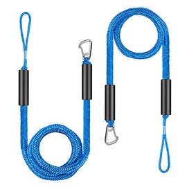 Bungee Dock Line 2 Pack- PWC Boat Bungee for Jet Ski, Kayak, Quick Docking with Stainless Steel Clip, Built-in Snubber (4ft & 6ft, Blue)