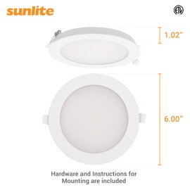 Sunlite LED 6-Inch Round Recessed Slim Downlight, 12 Watts, 950 Lumens, Color Selectable 27K/30K/35K/40K/50K, 90 CRI, ETL Listed, White, for Residential & Commercial Use, 6 Pack