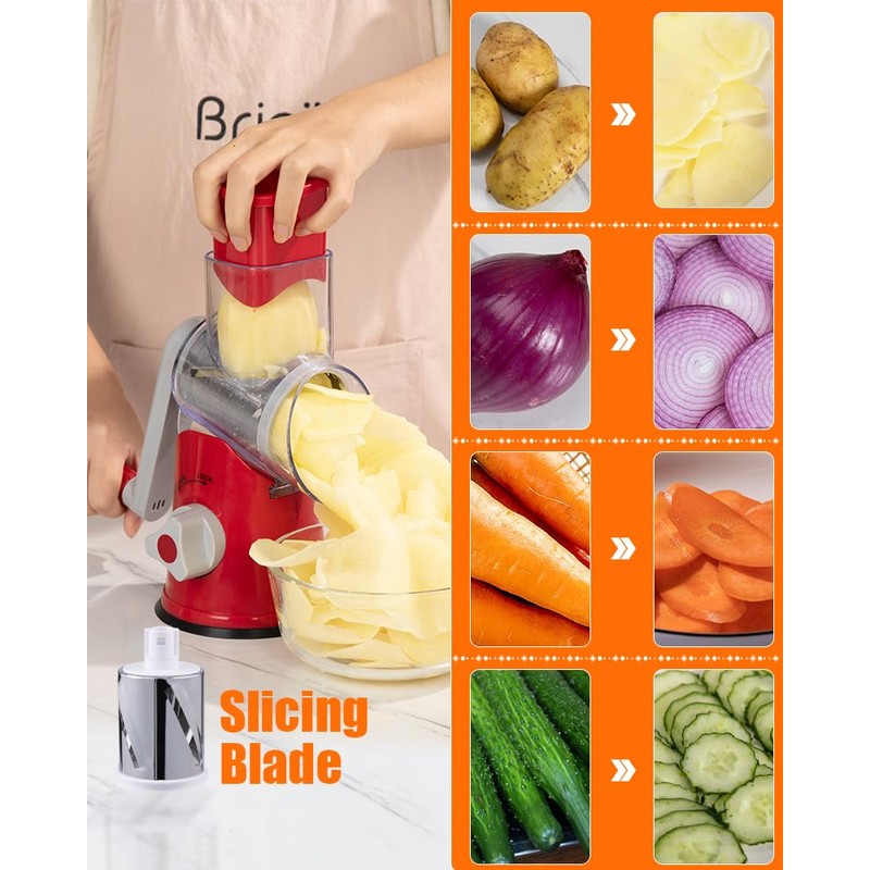 Brigii Rotary Cheese Grater Hand Crank, Cheese Shredder with 3
