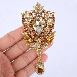 EVER FAITH Women's Rhinestone Crystal Royal Flower Bouquets Brooch Pendant Topaz Color Gold-Tone