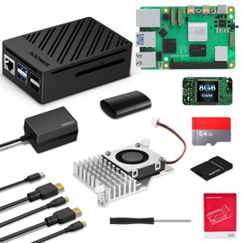 SANOOV Raspberry Pi 5 8GB Kit 64GB Card Pi 5 8GB Board Starter Kit ABS Case with Active Cooler 27W 5.1V 5A USB-C Power Supply 2 HD Out 4K Cables Card Reader & Adapter and Screwdriver User Manual