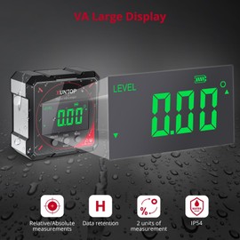 XUNTOP 4 * 90°Digital Angle Finder 4-side Strong Magnetic（No Laser） Digital Protractor with LCD Display Rechargeable Level Box IP54 Waterproof Angle Measuring Tool for Woodworking, Construction DIY