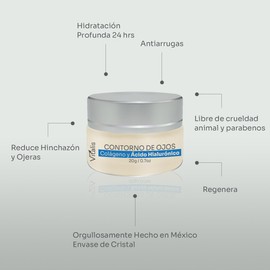 Contorno de Ojos con Ácido Hialurónico y Colágeno – Reduce Ojeras, Bolsas y Arrugas Hidratación Intensa Día y Noche Textura Ligera y Rápida Absorción – 20g