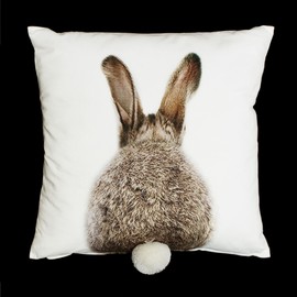 FRANK FLECHTWAREN Cushion Cover Master Lamp with Pompom, 45 x 45 cm, Rabbit Pattern, for Rabbit Lovers, Easter